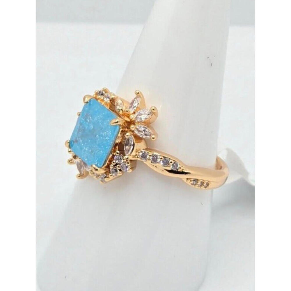 Bomb Party Ring ~ Lab Created Aquamarine Ice Crystal ~Pure Bliss ~ Size 8 - Picture 2 of 4